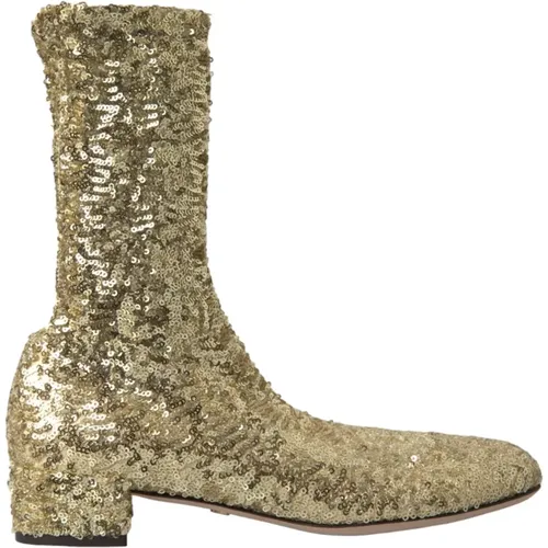 Goldene Pailletten Mid-Calf Stiefel - Dolce & Gabbana - Modalova