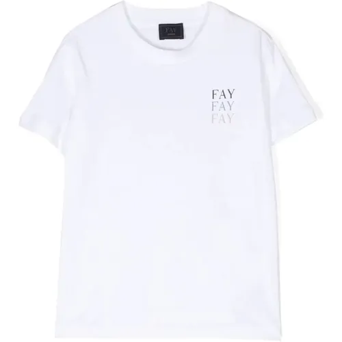 Weiße Baumwoll-T-Shirt mit Logo-Print - Fay - Modalova