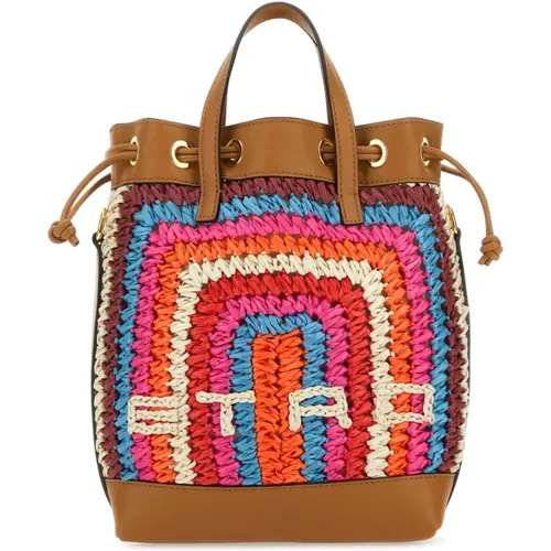 Raffia and leather bucket bag , female, Sizes: ONE SIZE - ETRO - Modalova