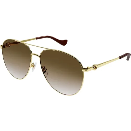 Gold/Brown Shaded Sunglasses , female, Sizes: 61 MM - Gucci - Modalova
