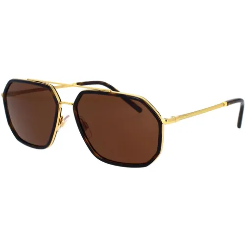 Stylish Sunglasses with Havana-Oro Frame and Dark Lenses , female, Sizes: 60 MM - Dolce & Gabbana - Modalova
