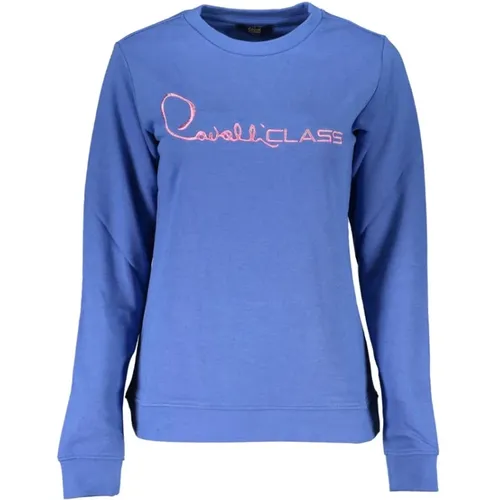 Blauer Baumwoll-Sweatshirt mit gesticktem Logo - Cavalli Class - Modalova