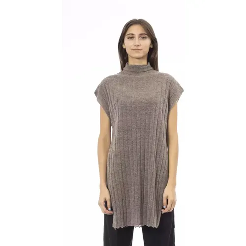 Brauner Rollkragenpullover mit Seitenschlitzen , Damen, Größe: XS - Alpha Studio - Modalova