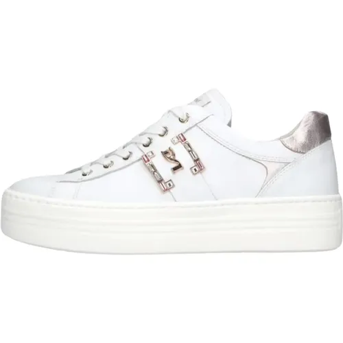 Weiße Low-Top Sneakers mit Goldakzenten , Damen, Größe: 37 EU - Nerogiardini - Modalova