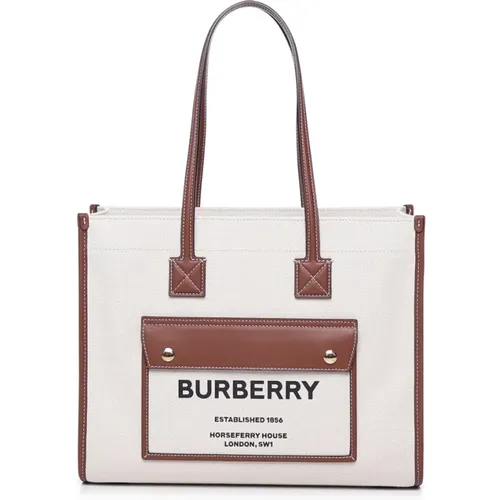 Canvas Tote with Leather Trim , female, Sizes: ONE SIZE - Burberry - Modalova