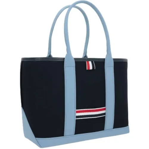 Navy Canvas Tote Bag with Contrast Details and Leather Trim , female, Sizes: ONE SIZE - Thom Browne - Modalova