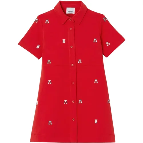 Rotes Kinderkleid mit besticktem Teddybär - Burberry - Modalova
