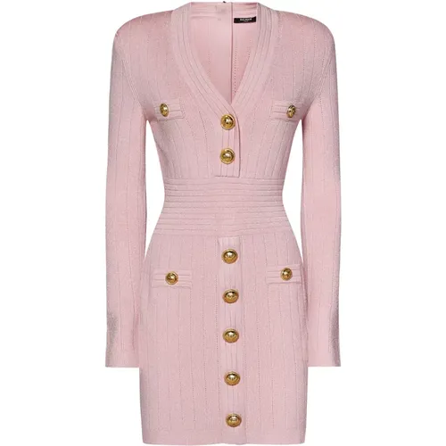 Ribbed Minidress with Golden Buttons , female, Sizes: S, M - Balmain - Modalova