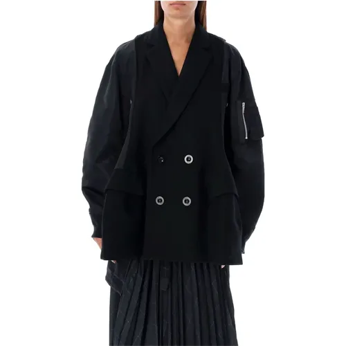 Schwarze Melton Hybrid Jacke Oberbekleidung - Sacai - Modalova