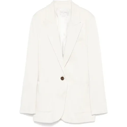 White Cotton Blend Jacket with Peak Lapels , female, Sizes: L - Forte Forte - Modalova