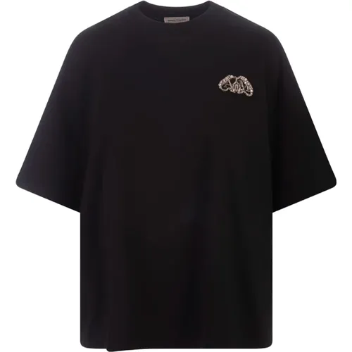 Schwarzes Juwelen-Siegel Rundhals-T-Shirt , Damen, Größe: 3XS - alexander mcqueen - Modalova