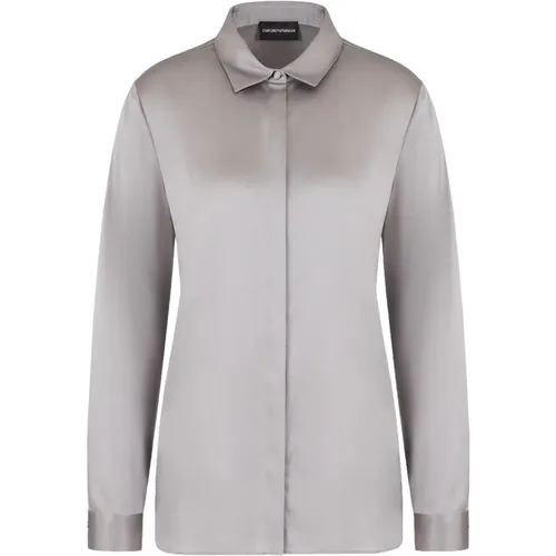 Silk Satin Classic Collar Shirt , female, Sizes: M, L - Emporio Armani - Modalova