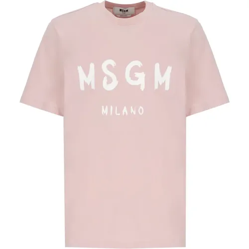 Rosa Baumwoll-T-Shirt mit Kontrastdruck , Herren, Größe: M - MSGM - Modalova