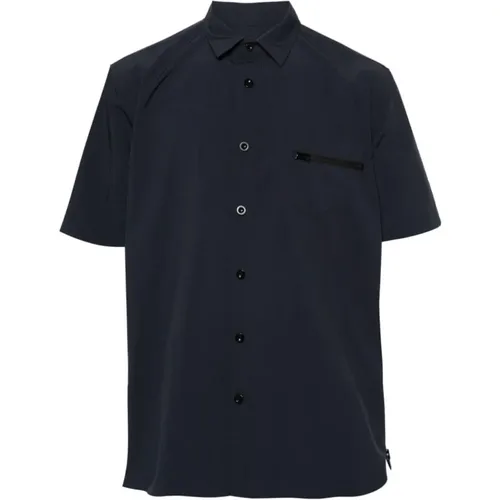 Blaues Polyesterhemd mit Bowlingkragen und Reißverschlusstasche , Herren, Größe: L - Sacai - Modalova