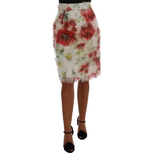 Floral High Waist Pencil Skirt with Logo Details , female, Sizes: S - Dolce & Gabbana - Modalova