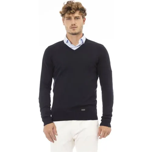 V-Neck Sweater with Ribbed Details , male, Sizes: 3XL, M, XL, 2XL, L - Baldinini - Modalova