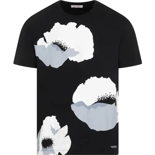 Schwarzes Baumwoll-T-Shirt mit weißem Logo - Valentino - Modalova