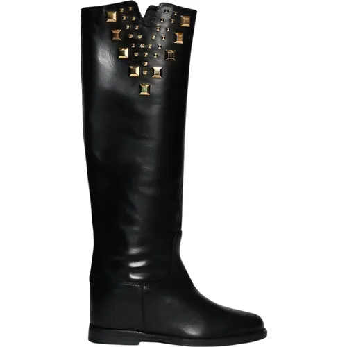 Leather Ankle Boots with Gold Studs , female, Sizes: 5 1/2 UK - Via Roma 15 - Modalova