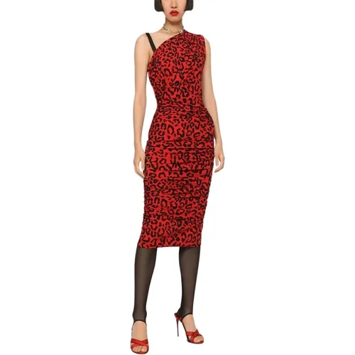 Leopard Print Midi Day Dress , female, Sizes: L - Dolce & Gabbana - Modalova