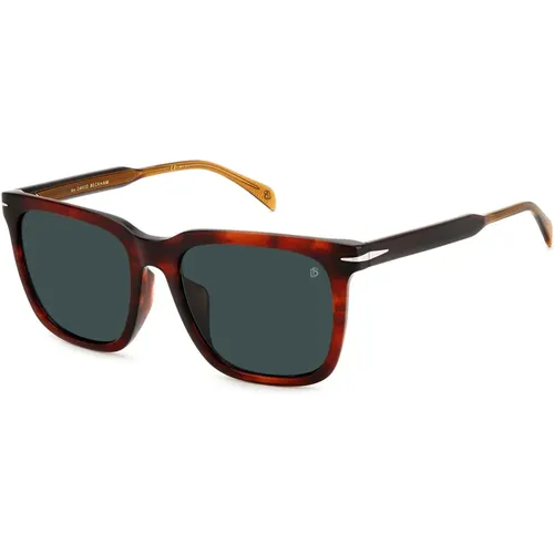 Brown Horn/Blue Sunglasses , male, Sizes: 56 MM - Eyewear by David Beckham - Modalova