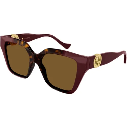 Cat-Eye Sunglasses Chain Detail Havana , female, Sizes: 54 MM - Gucci - Modalova
