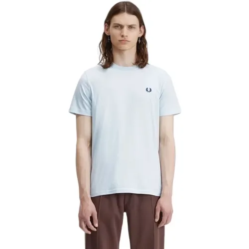 Besticktes Logo-T-Shirt - Celeste , Herren, Größe: L - Fred Perry - Modalova