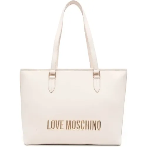 Ivory Logo Tasche mit Gold-Plakette - Love Moschino - Modalova