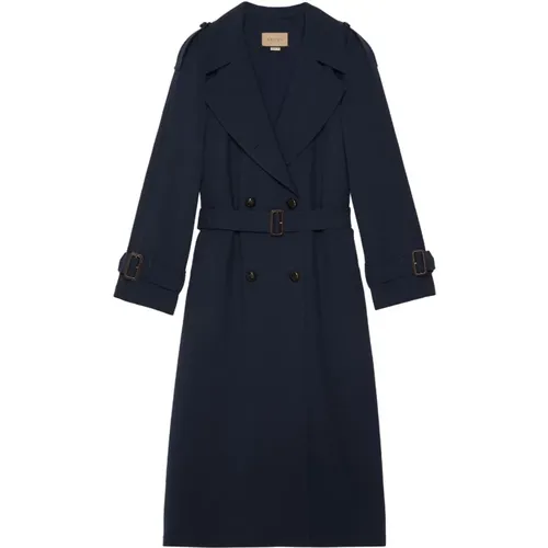 Wool Trench Coat Double-Breasted Dark , female, Sizes: 2XS - Gucci - Modalova