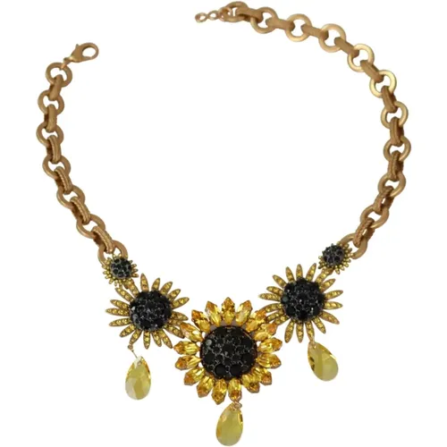 Gold Blumen Kristall Statement Halskette,Goldkristall Charm Halskette - Dolce & Gabbana - Modalova