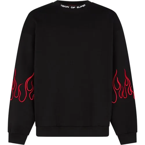 Flames Embroidered Crewneck Sweatshirt /Red , male, Sizes: S, XL - Vision OF Super - Modalova