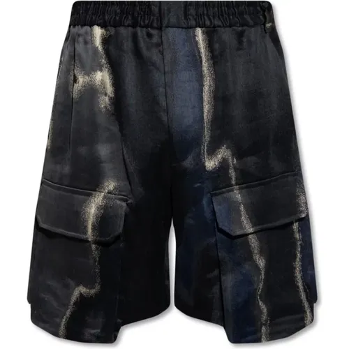 Black Linen Cotton Shorts Aw23 , male, Sizes: M - Fendi - Modalova