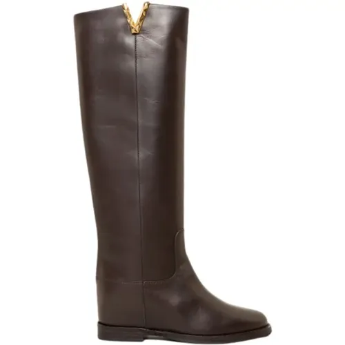 Leather Boot with V Detail , female, Sizes: 3 UK, 7 UK - Via Roma 15 - Modalova
