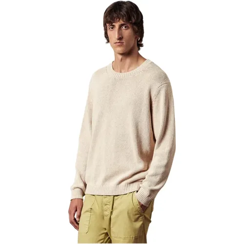 Cotton/Linen Moulinè Crew Neck Sweater , Herren, Größe: L - Massimo Alba - Modalova