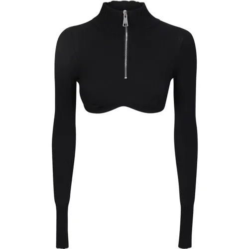 Ribbed Half-Zip Top , female, Sizes: S - Andrea Adamo - Modalova