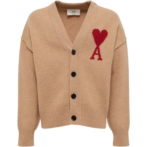 Camel Cardigan with Ami de Coeur , male, Sizes: XL - Ami Paris - Modalova