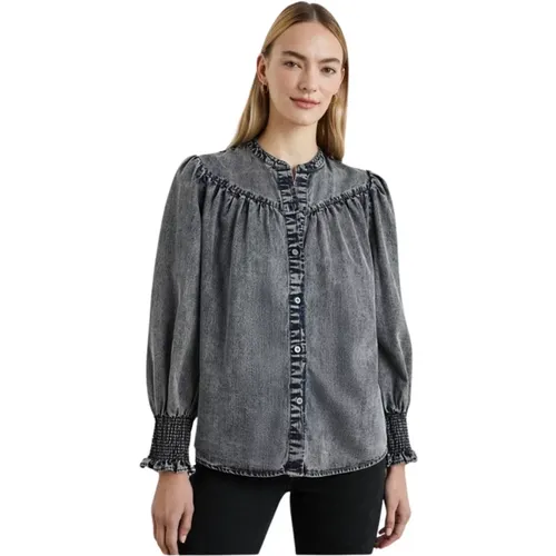 Collarless Denim Shirt Ink , female, Sizes: S - Rails - Modalova