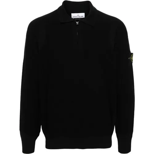 Schwarzer Woll-Polo-Zip-Sweater , Herren, Größe: L - Stone Island - Modalova