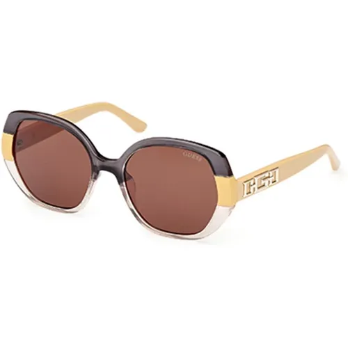 Stilvolle Sonnenbrille Braune Gläser Gelber Rahmen , Damen, Größe: 55 MM - Guess - Modalova