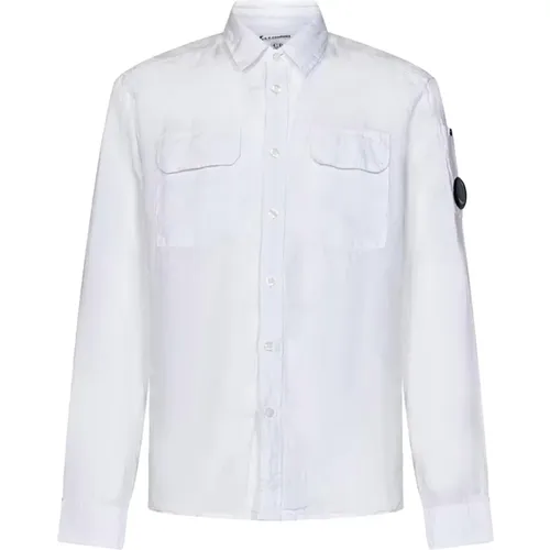 Weißes Leinenhemd mit Lens Detail , Herren, Größe: M - C.P. Company - Modalova