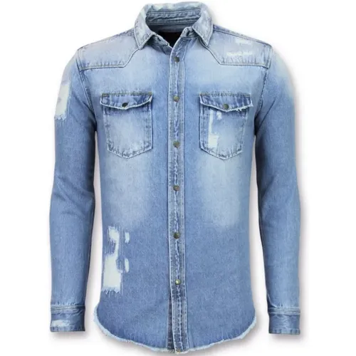 Light jeans shirt men - Slim fit jeans shirt - J-988B , male, Sizes: S, XS - Enos - Modalova