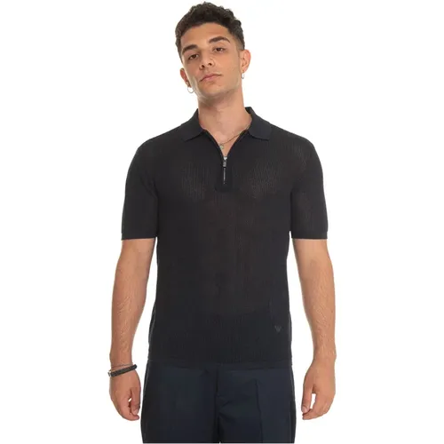 Polo Shirt mit Halbem Reißverschluss und Adler-Logo , Herren, Größe: M - Emporio Armani - Modalova