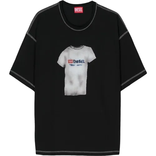 Schwarzes Baumwoll-Kurzarm-T-Shirt mit Grafik , Herren, Größe: S - Diesel - Modalova