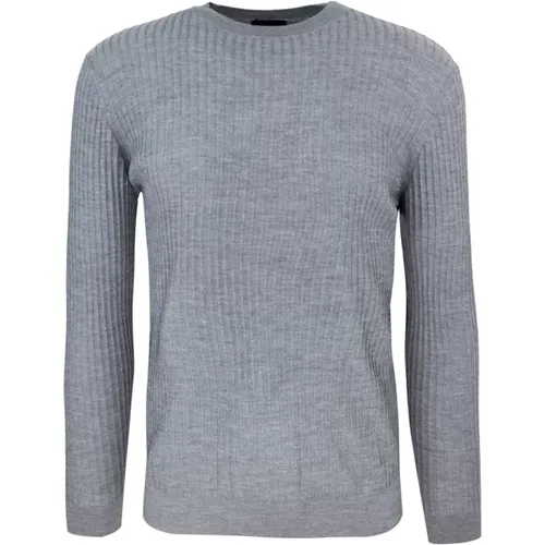 Grey Wool Crewneck Sweater , male, Sizes: S, L - Emporio Armani - Modalova