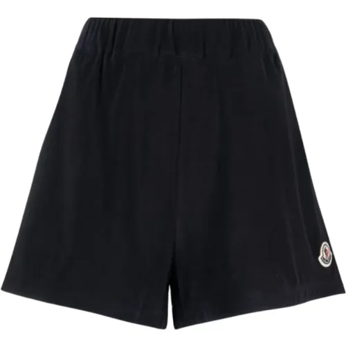 Marineblaue Samt-Patch-Logo-Shorts , Damen, Größe: M - Moncler - Modalova
