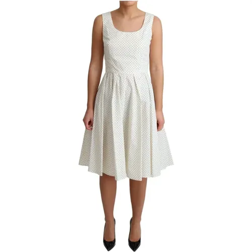 Weiße gepunktete Baumwoll-A-Linien-Kleid - Dolce & Gabbana - Modalova