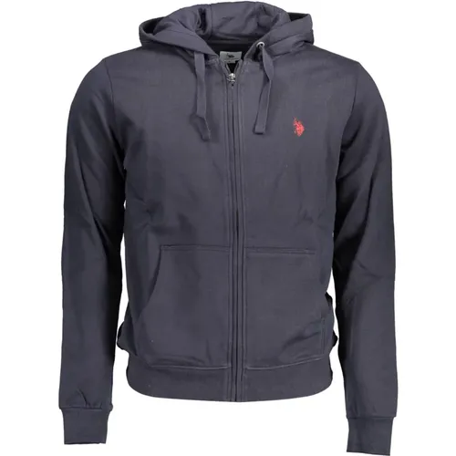 Blaue Kapuzen-Sweatshirt mit Reißverschluss und Stickerei , Herren, Größe: 3XL - U.S. Polo Assn. - Modalova