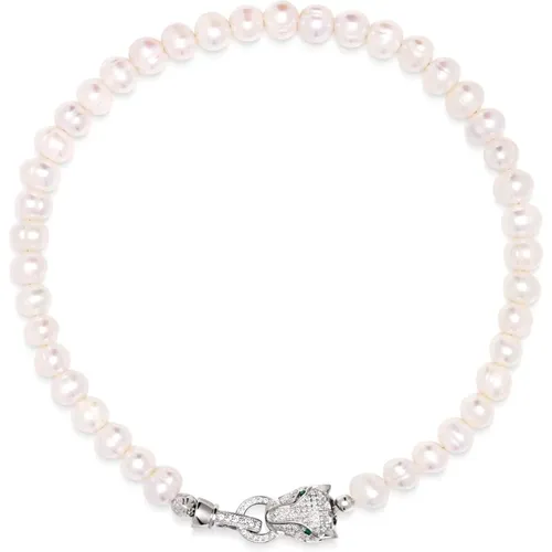 Womens Pearl Choker with Silver Panther Head - Nialaya - Modalova