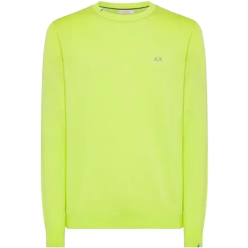 Einfarbiges Limettengrünes Rundhals-T-Shirt , Herren, Größe: 2XL - Sun68 - Modalova