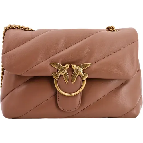 Beige Matelass Leather Shoulder Bag , female, Sizes: ONE SIZE - pinko - Modalova