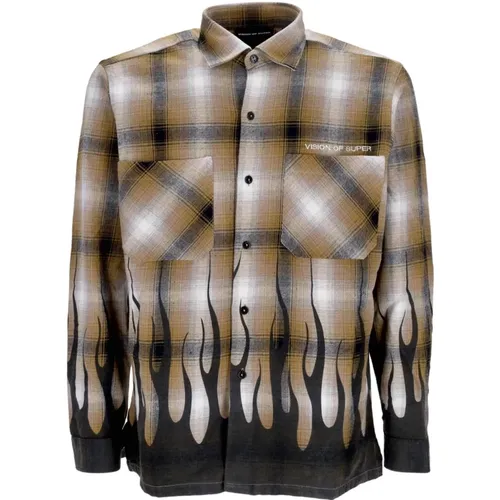 Flames Long Sleeve Flannel Shirt , male, Sizes: XL, M, S - Vision OF Super - Modalova